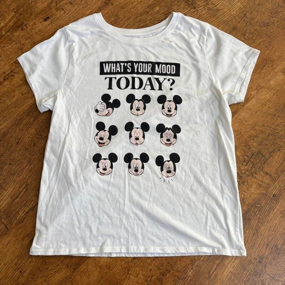 Disney Mickey Mouse Whats Your Mood Today Graphic T-Shirt White Large